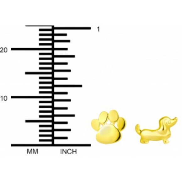 ⭐14k Gold Plated Hypoallergenic Mismatch Sterling Dachshund Dog Paw Print Studs - Picture 5 of 8